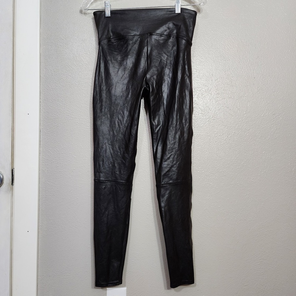 SPANX- Faux Leather Hip-Zip Leggings Black Size Large Pants Front Zip - Picture 2 of 12